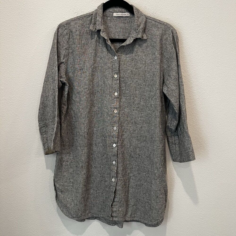 Cut Loose S Linen Cotton Blend Oversized Button Down Tunic Shirt Lagenlook Coast